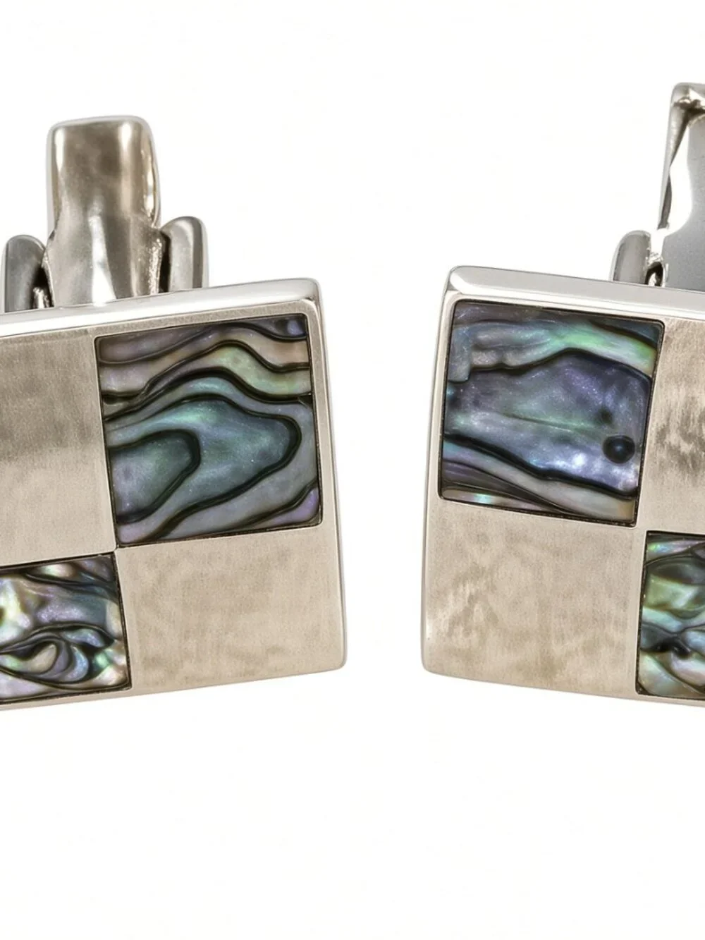Solid Sterling Silver Checkerboard, Taxco Mexico Abalone Cufflinks